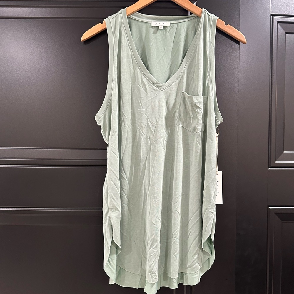 Another Love Sage Green V-Neck Pocket Tank